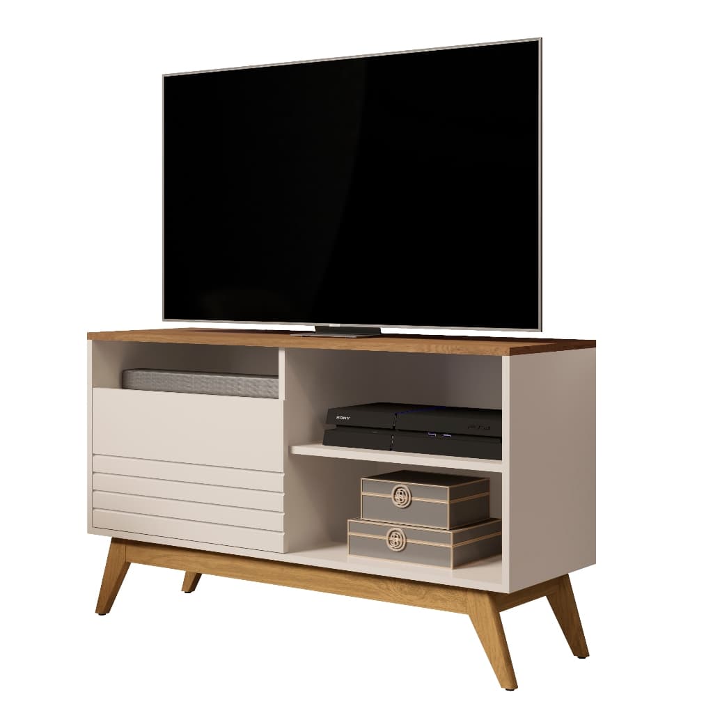 Rack Fênix Retro 1 Porta Sala Quarto Pés de Madeira para Televisão 43" Polegadas Inova BR Móveis