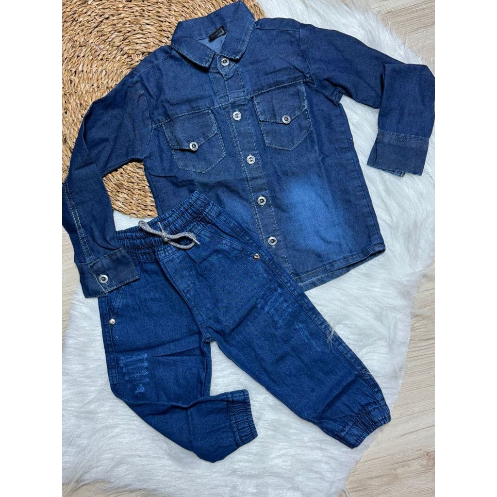 Conjunto Manga Longa e Calça Jogger Jeans Molinho Infantil Menino  ( Camisa Manga Longa e Jogger ) P M G