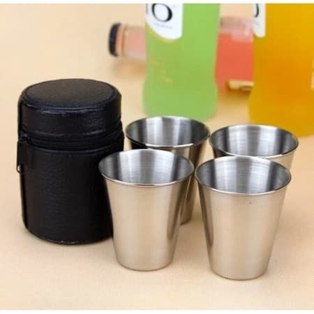 Kit Tequila Shot Inox com 4 copos de dose + estojo portátil - 30ml ou 50ml