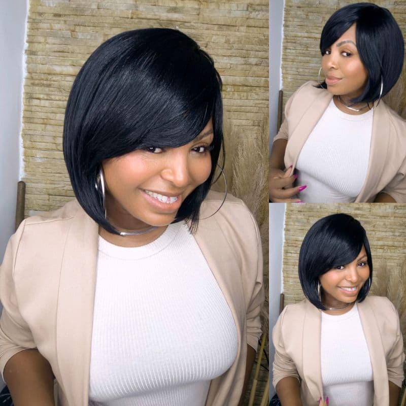 Peruca Wig Fibra Futura Curta Modelo Melissa Cor castanho escuro