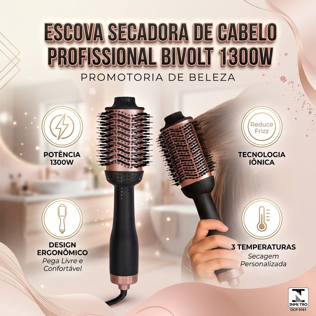 Escova Secadora  1300W Bivolt 3 em 1 Alisa Seca Modela