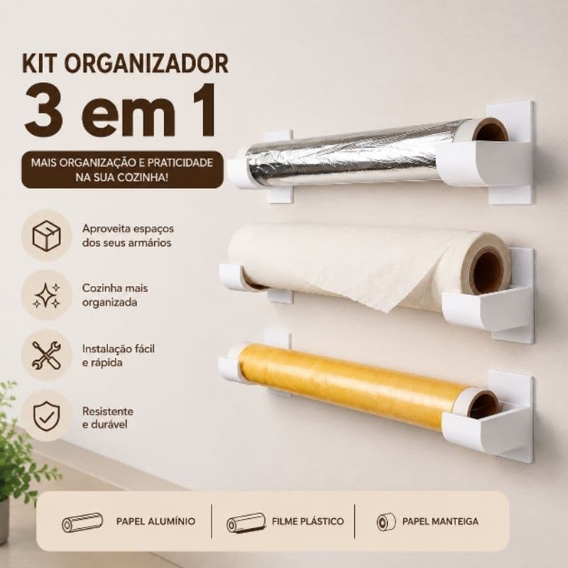Kit Suporte organizador de cozinha/3 tipos de rolo