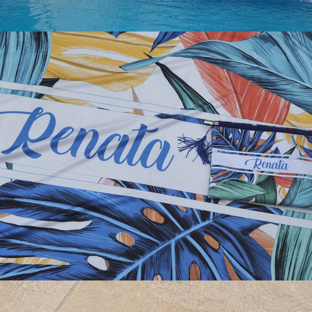 Kit Praiana | Canga de Praia e Piscina + Necessaire Personalizada com nome, inicial, frase e estampa