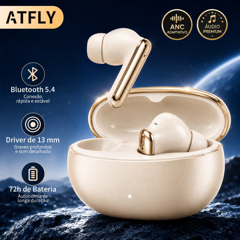 Fones de Ouvido Cancelamento de Ruído Híbrido, App, Graves Potentes, Som 360° DJ, 60h de Bateria – Perfeito pra Viagem
