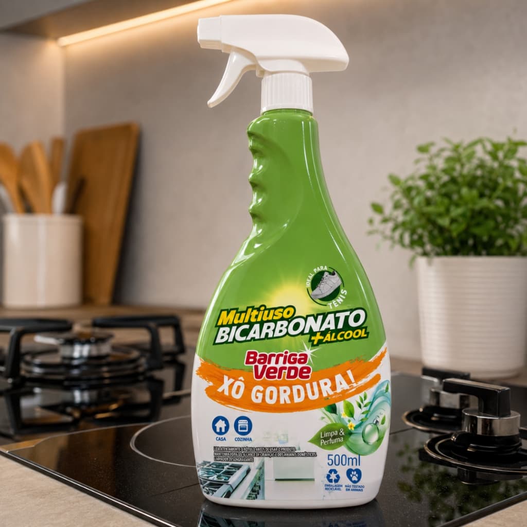 Limpador Desengordurante Bicarbonato e Álcool Multiuso Casa Cozinha Tênis Borrifador e Espuma