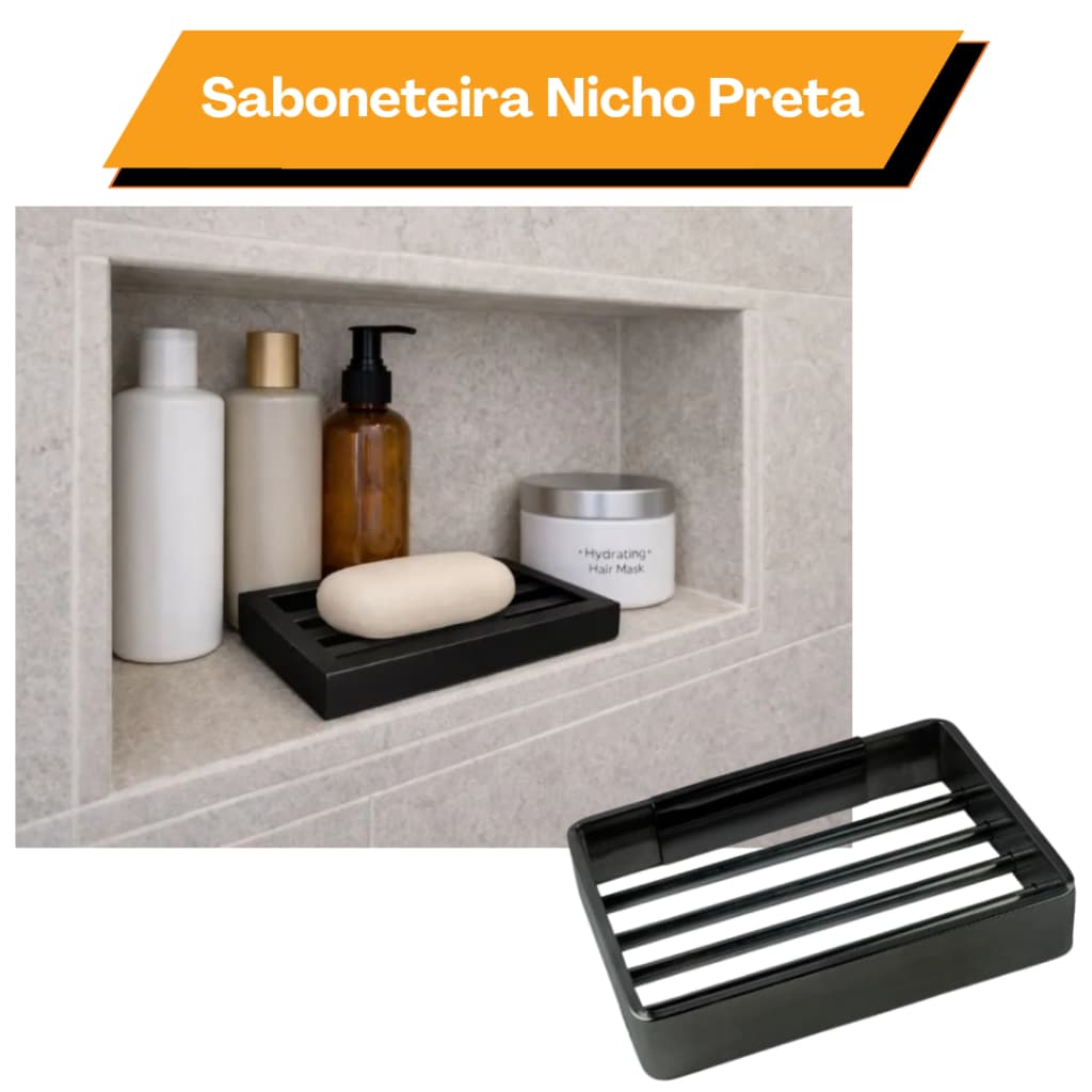 Saboneteira Nicho Preta em Metal