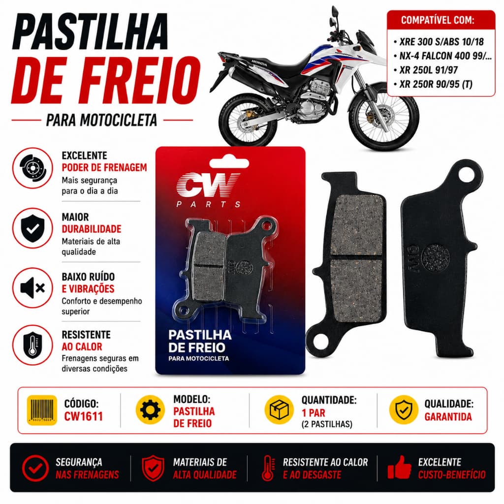 Pastilha de Freio Traseira CW moto XRE 300 s/ ABS 2010-2018
