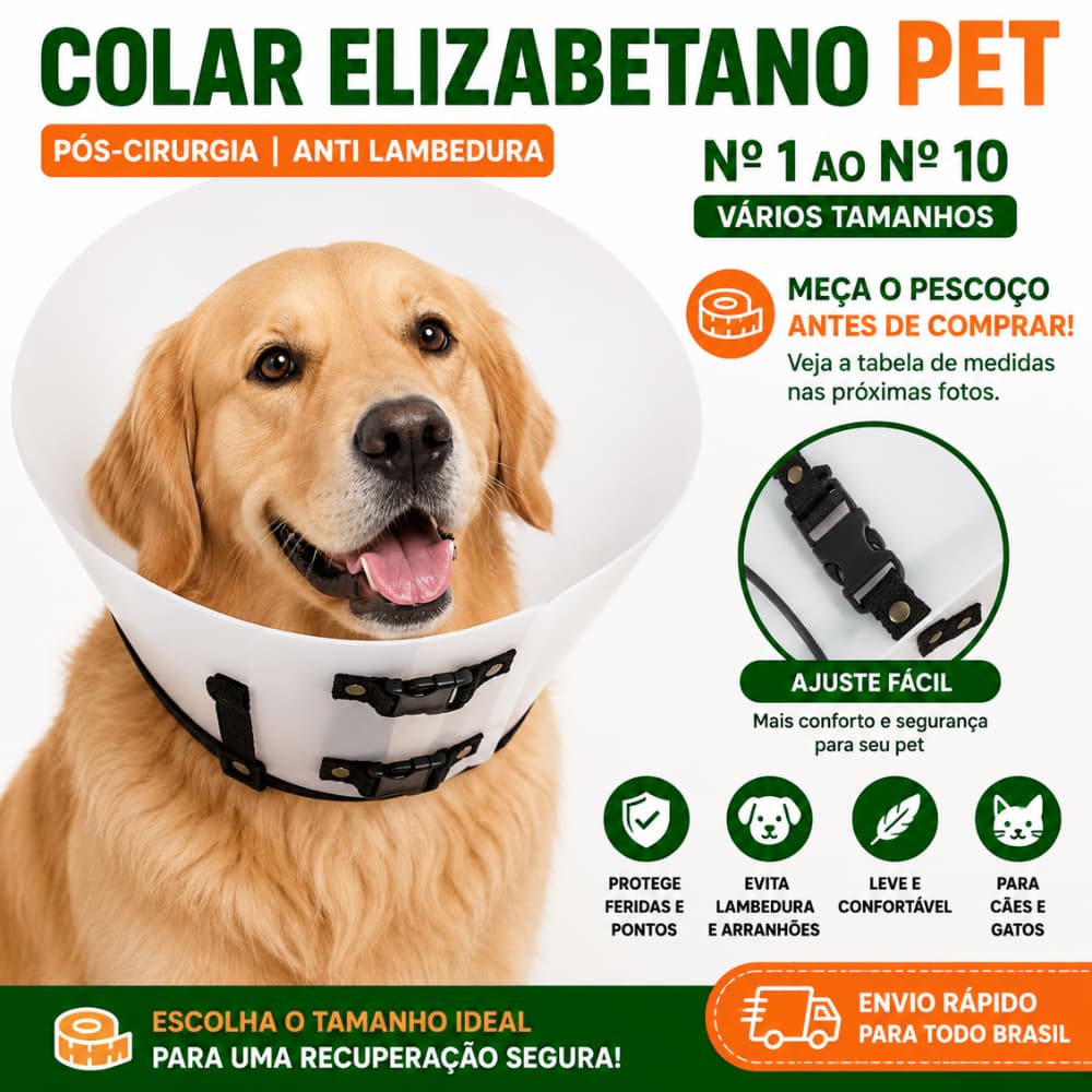 Cone Protetor Pet Colar Elizabetano para Cães e Gatos Pós Cirurgia Anti Lambedura