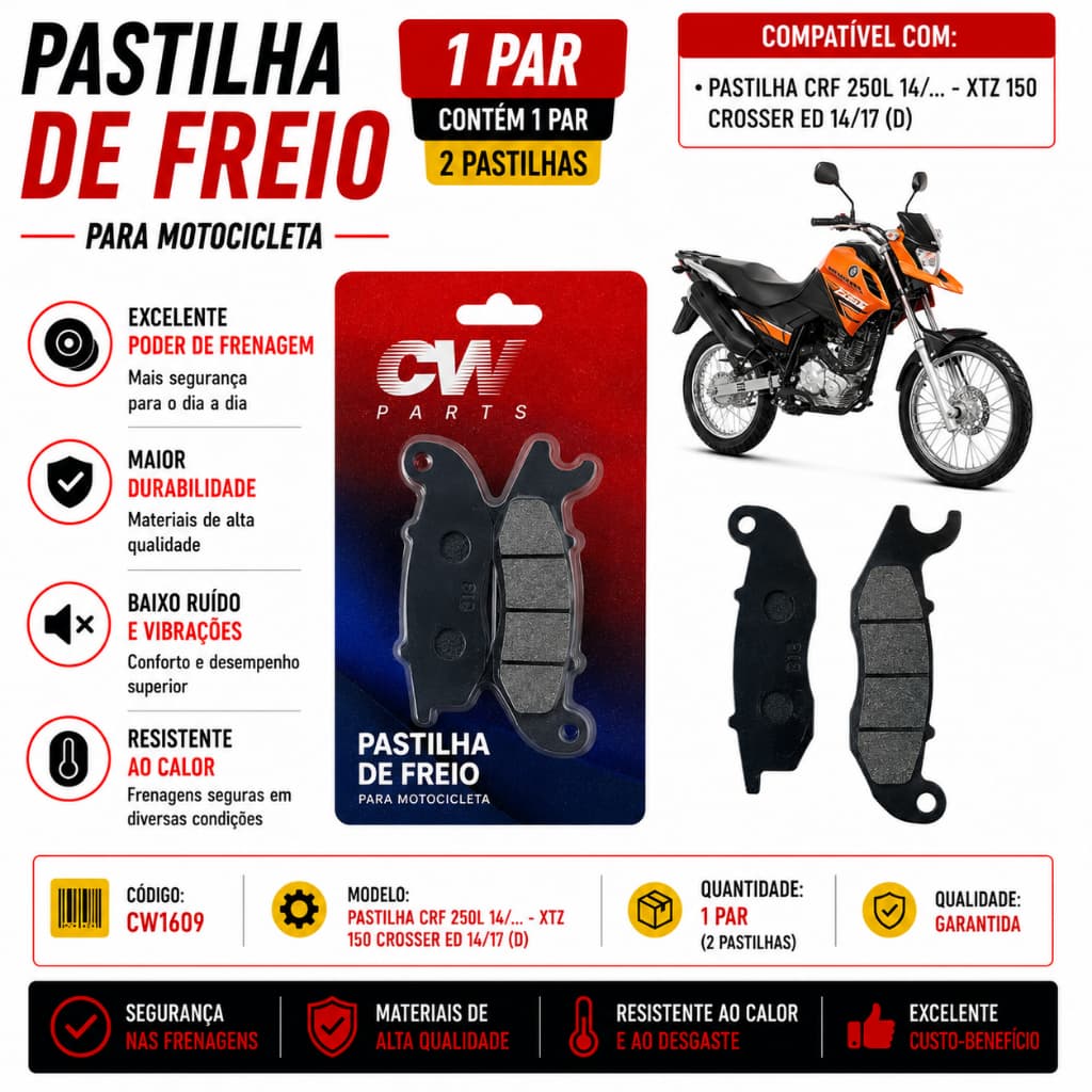 Pastilha de Freio Dianteira CW moto CRF 250L 14…/  XTZ 150 Crosser ED 14/17
