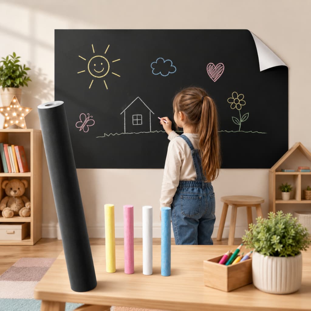 Adesivo Lousa Preto Quadro Negro 2, 4 ou 6 metros  Papel De Parede Fosco Acompanha Kit 5 Giz
