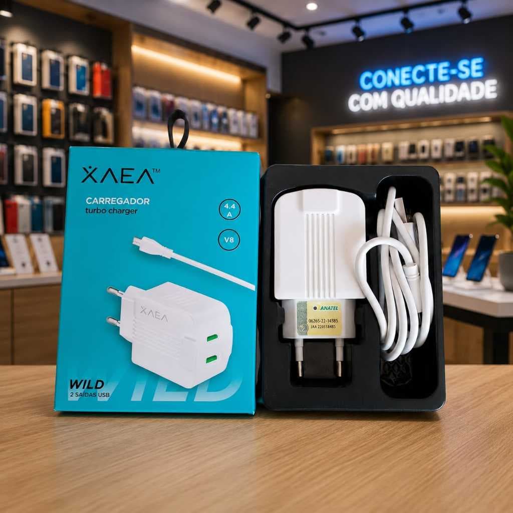 Carregador Turbo 4.4A V8 Micro USB + Cabo 1m Carregamento Rápido Android Universal XAEA