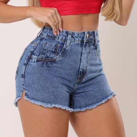 ShortJeans Feminino  Cintura Alta  Barra Desfiada Sem Elástano Levanta Bumbum