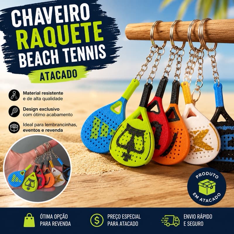 Atacado Kit Chaveiro Raquete Padel / Beach Tennis | Lembrancinha Personalizada | Brinde para Eventos e Torneios