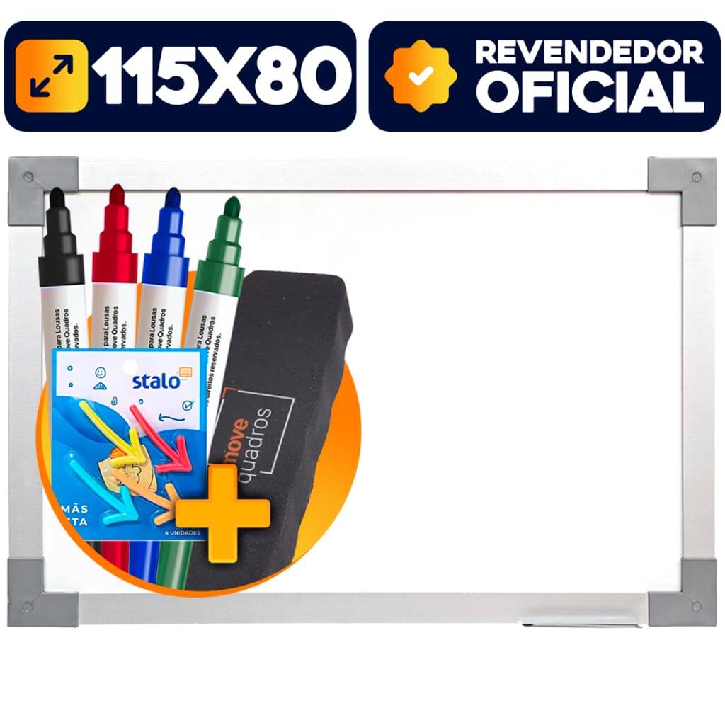 Lousa Branca 120x90 Magnética Quadro Branco Painel Fotos Soft Alumínio Com Kit Anotação + Imãs Setas