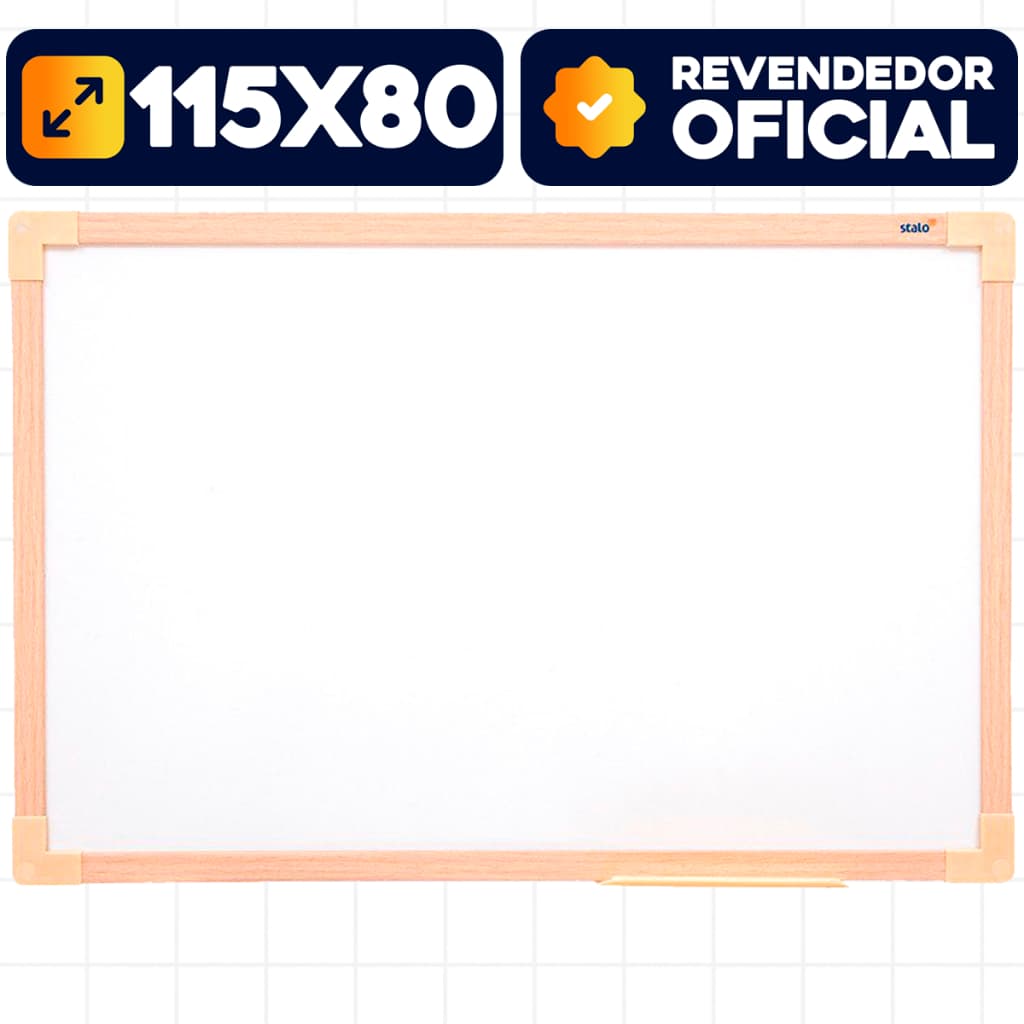 Quadro Branco Lousa 120x90cm Moldura MDF Madeira Escolar Escritório Apagador Marcador Stalo
