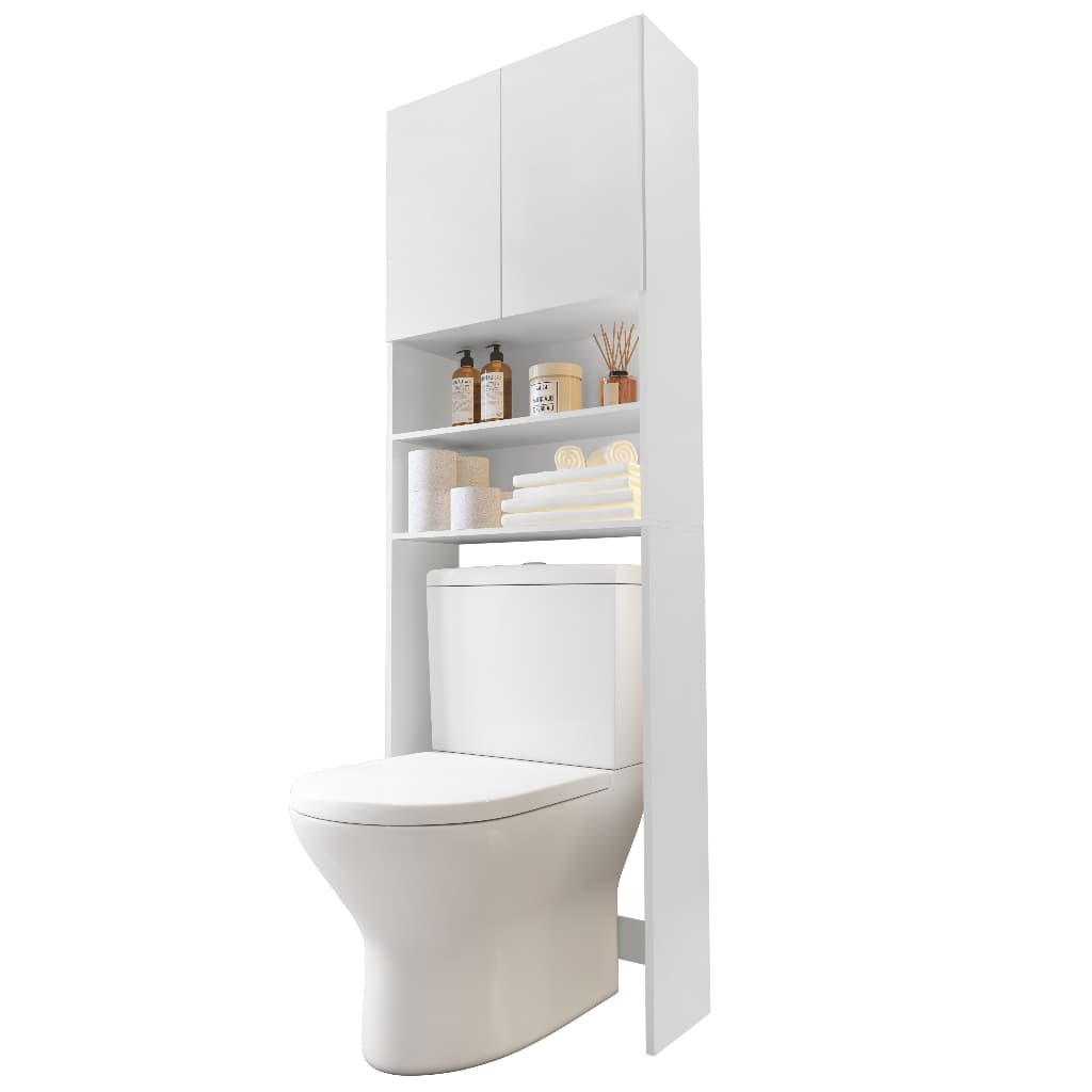 Armário Organizador Suporte para Banheiro Atlas, Vaso Sanitário com 02 Portas e Prateleiras 184,5x47,5x21,5 Mavica