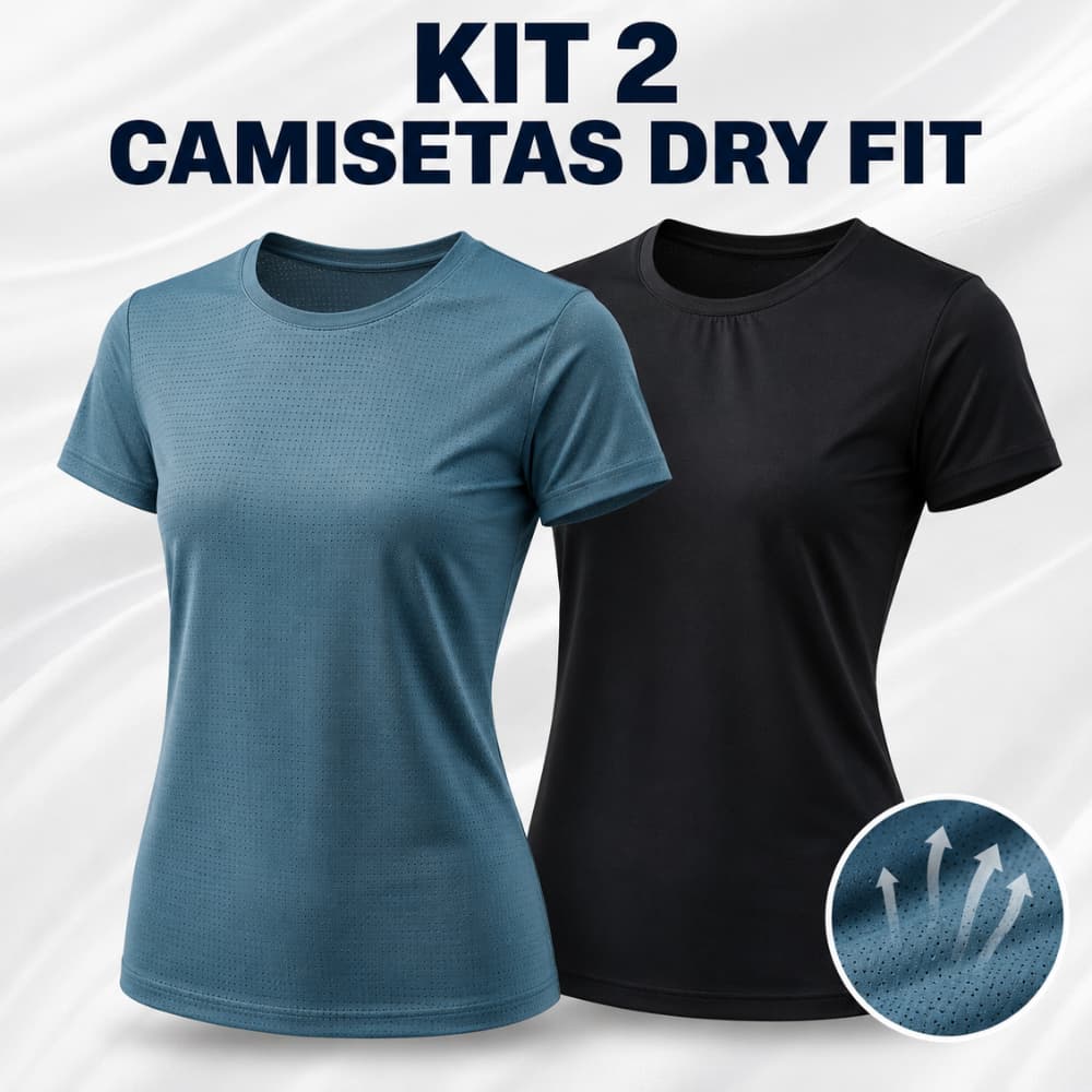 Kit 2 Camisetas Femininas Academia DryFit Premium Com Elastano Básica Academia Várias Cores Confortável Moda