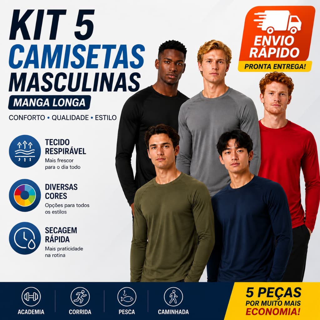 Kit 5 Camiseta UV Proteção Solar Uv Segunda Pele Praia Verão Lançamento Cores Sortidas