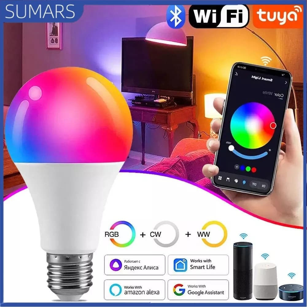 Lâmpada Inteligente Wi-Fi RGB Alexa Google Assistente E27 15W Tuya