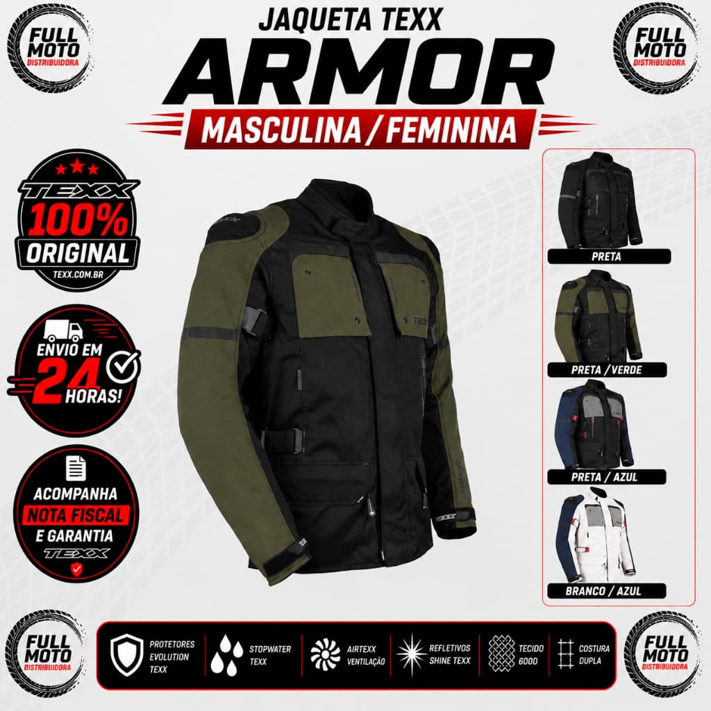 Jaqueta Texx Armor Estilo e Conforto Motociclista Feminino Masculino