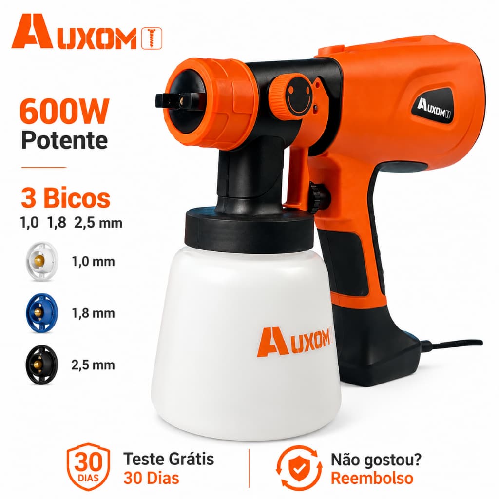 Pulverizador Elétrico de Pintura AUXOM 1000W Pistola de Pintura Profissional com 3 Bicos 1.0 1.8 2.5mm