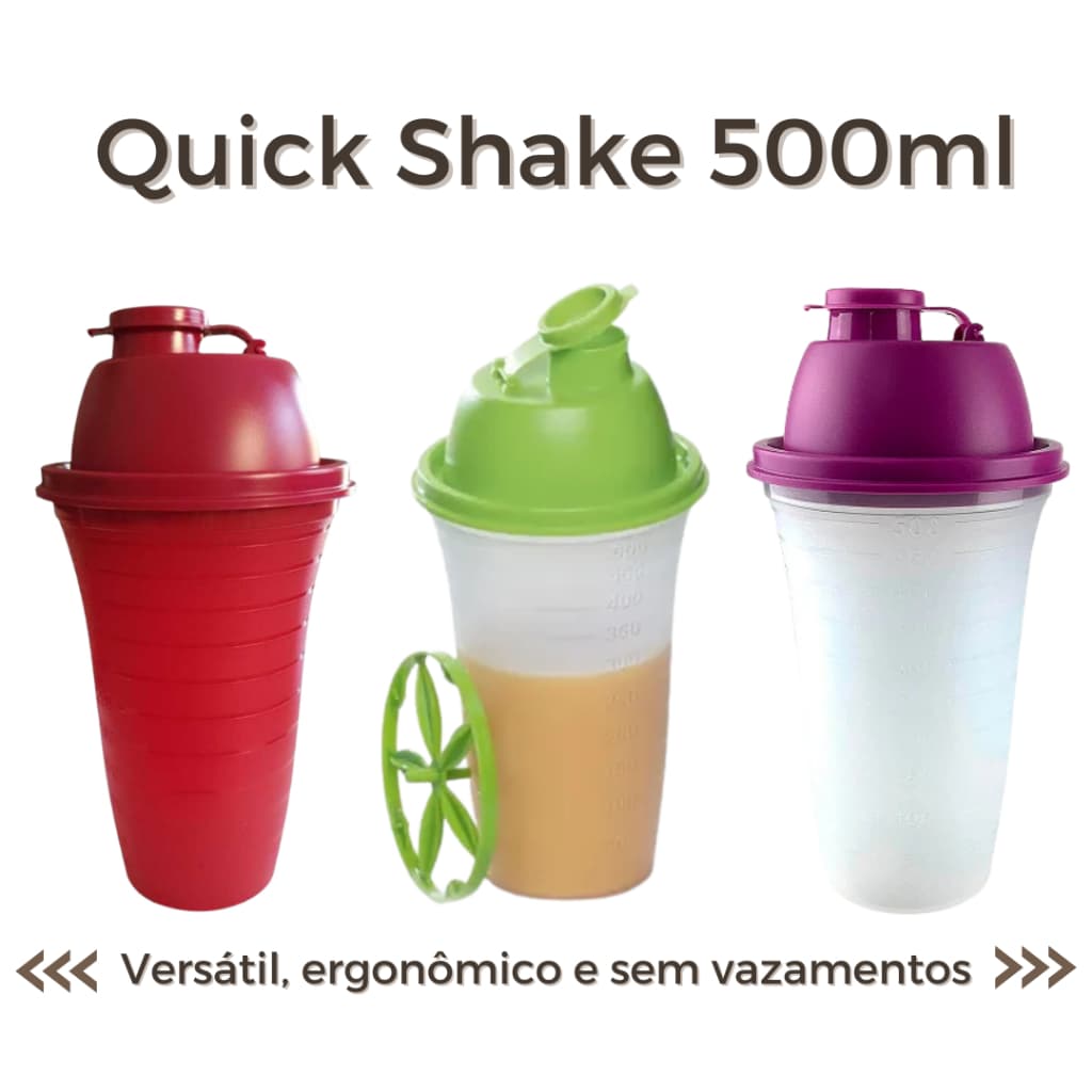 Copo Quick Shake 500ml Tupperware ORIGINAL Misturador Sem Grumos Com Medidas WHEY SHAKEIRA