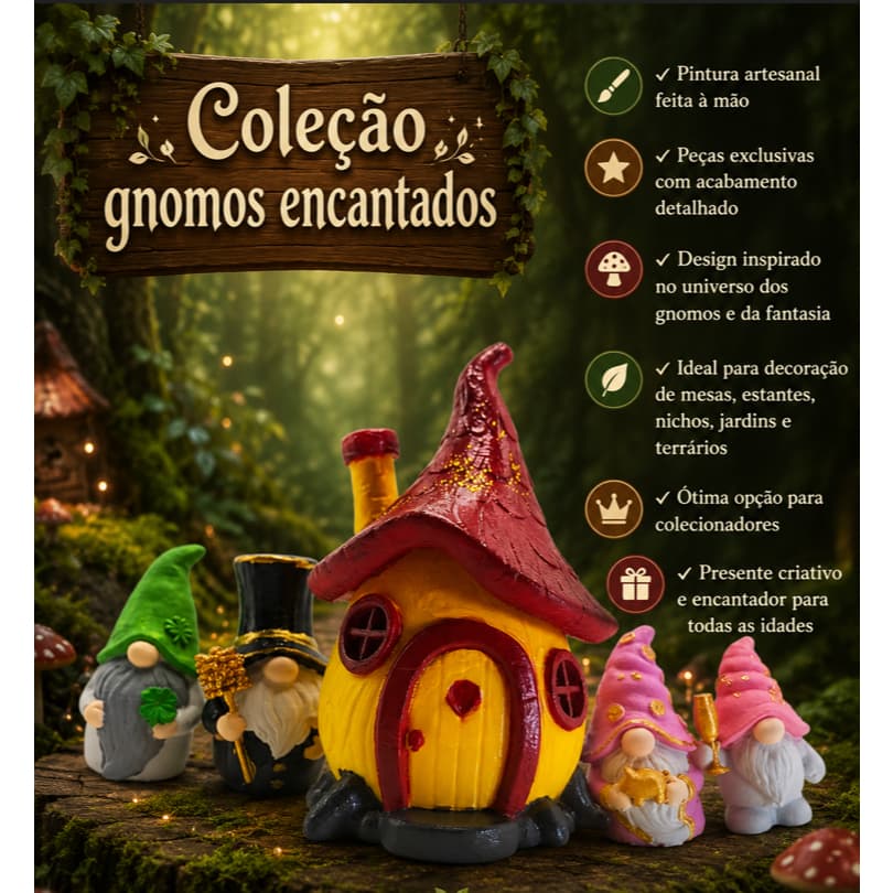 Gnomo Encantado + Casa de Gnomo Artesanal | Decoração Mágica e Exclusiva