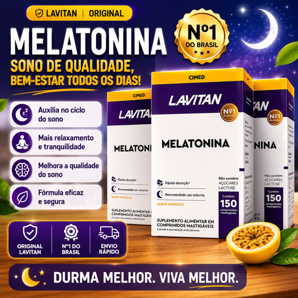 Lavitan Melatonina Maracujá Suplemento Alimentar 150 Comprimidos – Auxilia no Sono, Relaxamento Qualidade do Sono