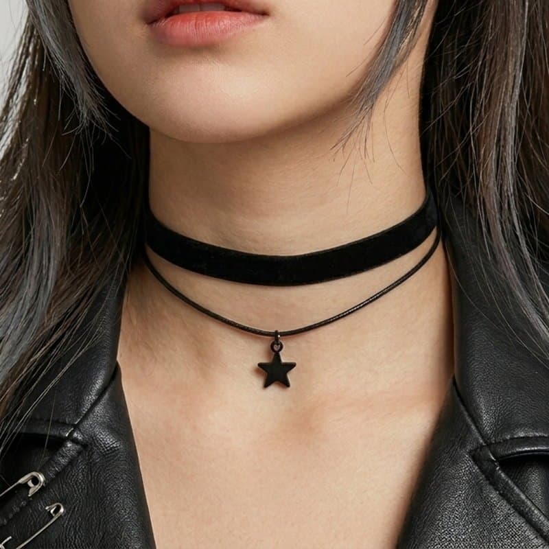 Gargantilha Coreana Choker Veludo Pingente Estrela Egirl Gótica