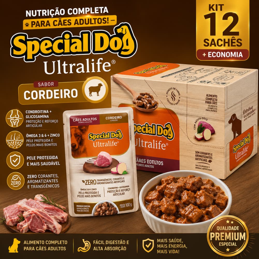 Sachê Ração Úmida Cachorro Adulto Special Dog Cordeiro 100g Petisco Cão
