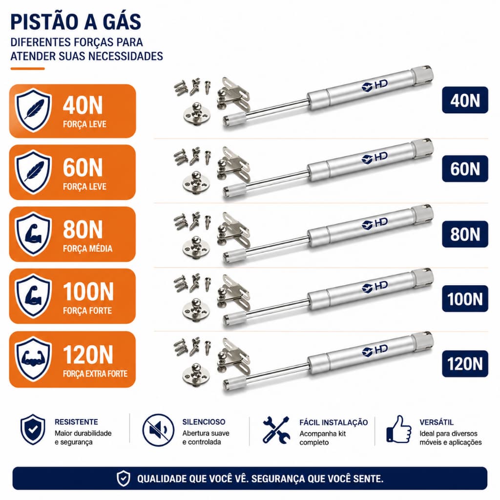 Pistão Amortecedor A Gás 40n 60n 80n 100n 120n Porta Armário Rack Estante Abrir Para Cima- Kit 2 UND