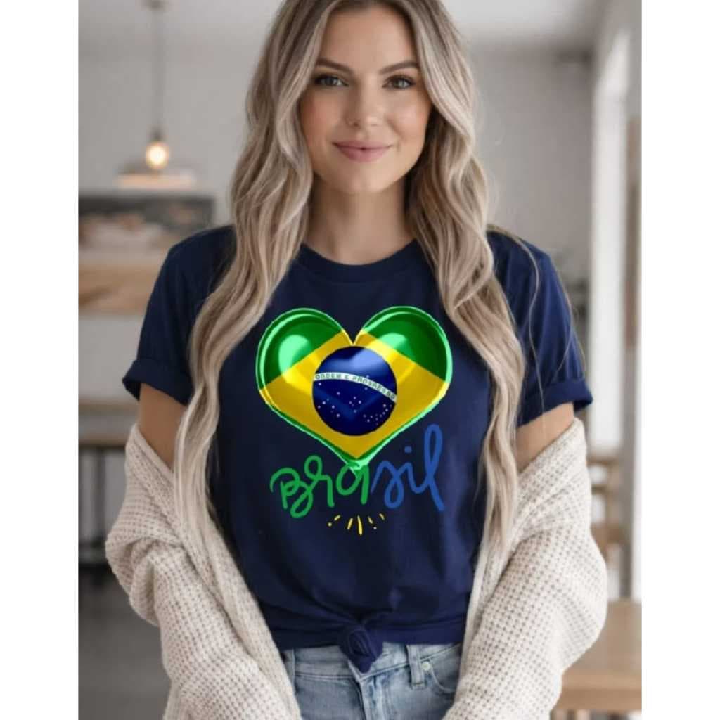 Camisa Feminina Brasil Coração Torcedora Premium Alta Qualidade Envio Rápido