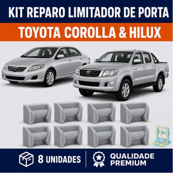 Kit Reparo Limitador Porta Toyota Corolla 2003-2019 Hilux 2005-2015 - 4 Portas - 8 Peças Plástico Resistente