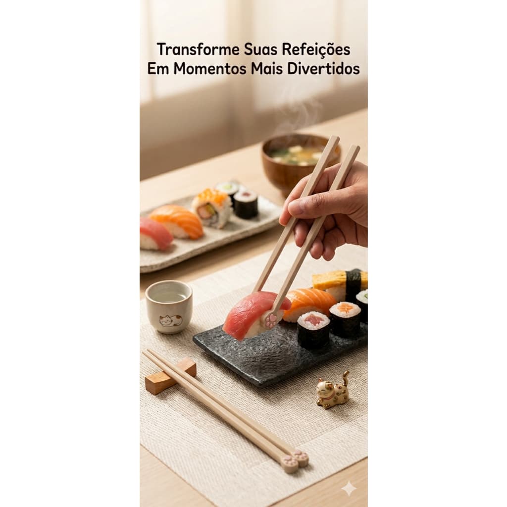🐾 Hashi Patinha de Gato Impressão 3D - Par de Hashi Kawaii Comida Japonesa Sushi Anime