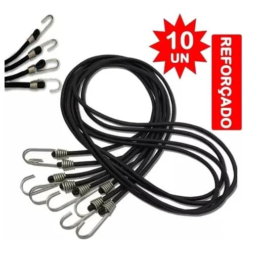 Kit 10 Elástico Extensor 2,0 m Bagageiro Moto Bike G/F Preto