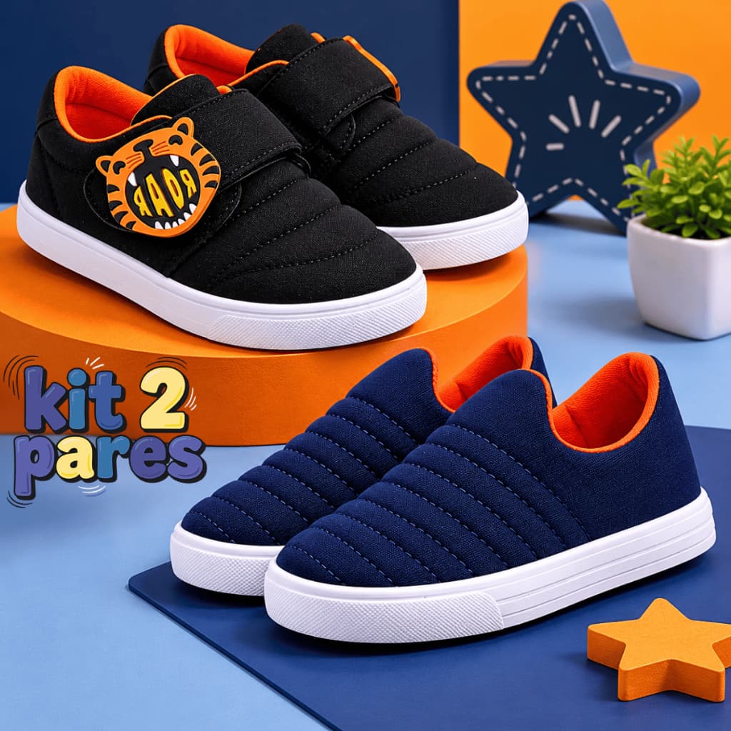 Kit 2 Tênis Infantil Masculino Calce Fácil Leve e Macio