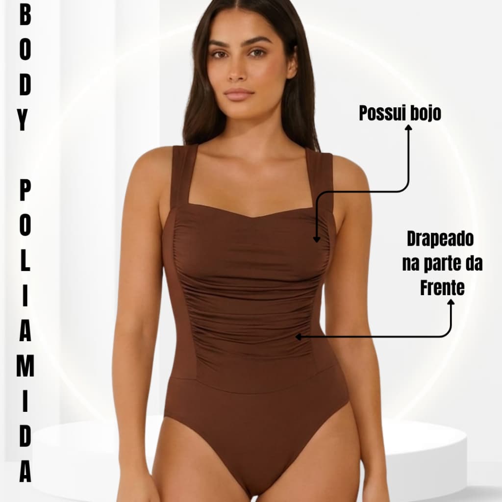body regata feminina poliamida drapeada elegante e estilosa frente franzido alça larga C/bojo moda tendencia verão