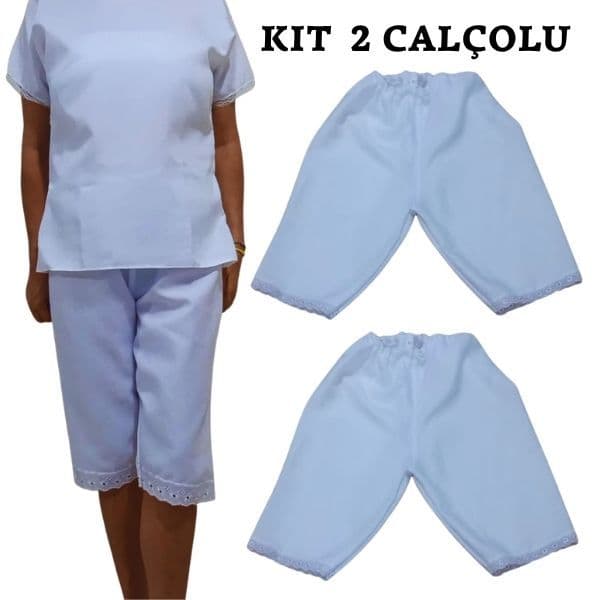 Kit Calça, Calçolu Adulto Branco Feminino para Umbanda e Candomblé com Ajuste na Cintura tecido Microfibra.