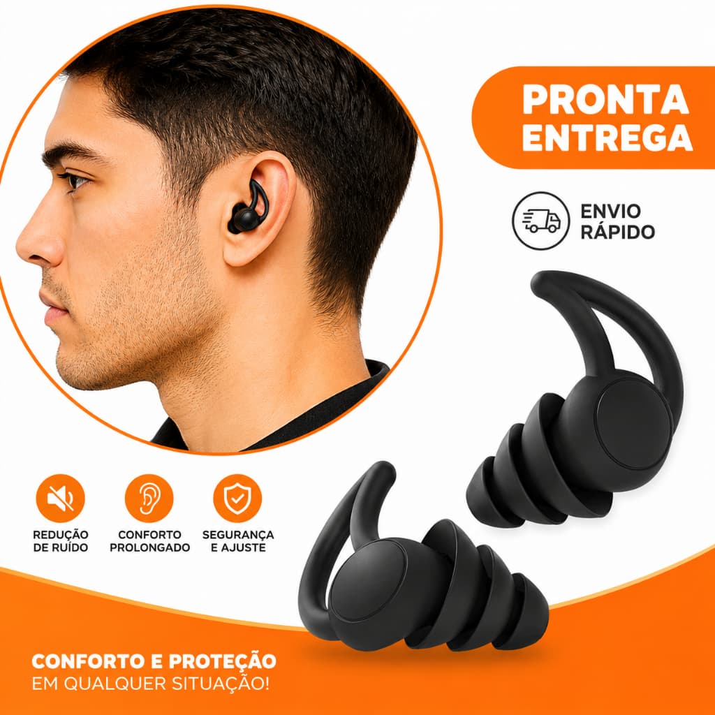 Tampão de Ouvido Para Dormir Protetor Auricular Silicone 3 Camadas de Proteção Dormir, Estudar, Ler