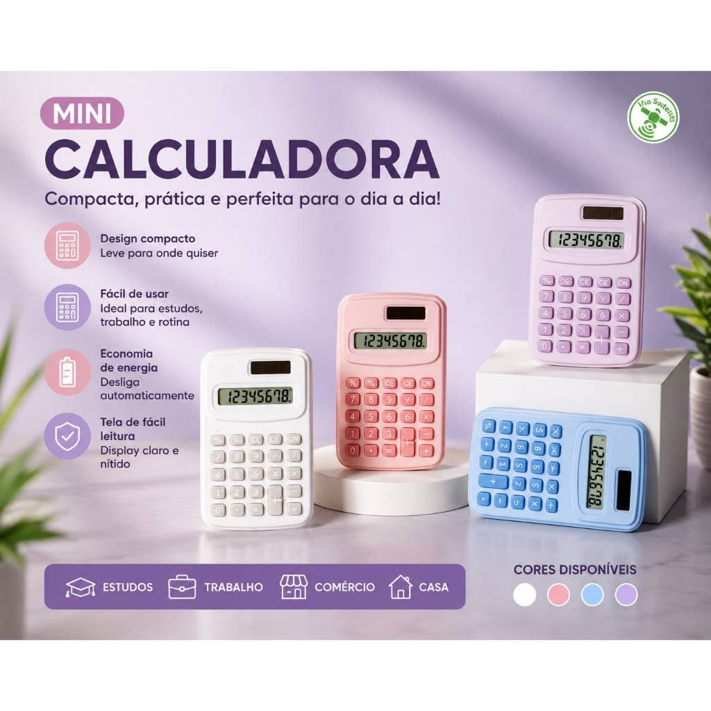 Mini Calculadora Portátil 8 Dígitos Solar Compacta Escritório Escola Comércio | Cores Sortidas
