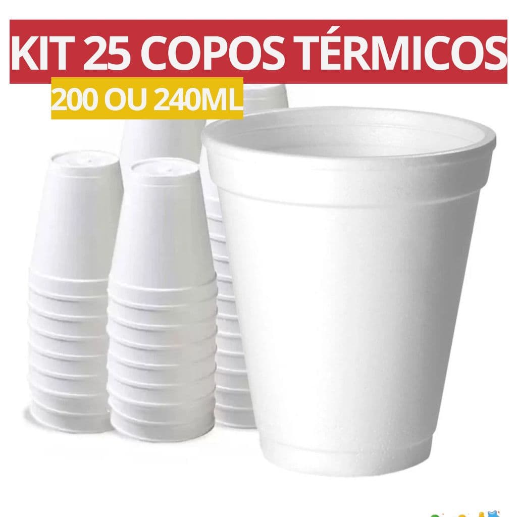 Kit 25 Copos Térmicos 200ml Ou 240ml Café Chá Bebidas Quentes Descartável Escritório Eventos Festas