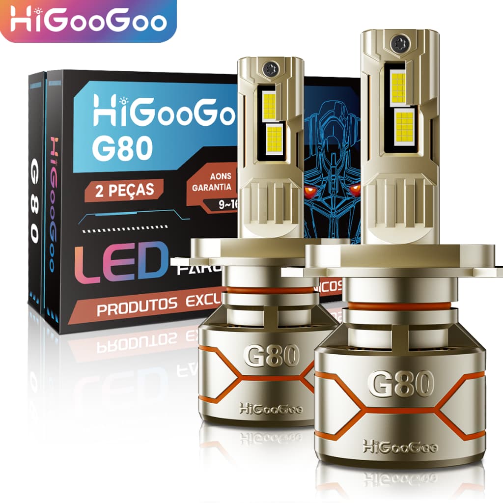 Lâmpada LED Automotiva HiGooGoo G80 56000LM H1 H4 H7 H11 6500K Farol LED Super Brilhante