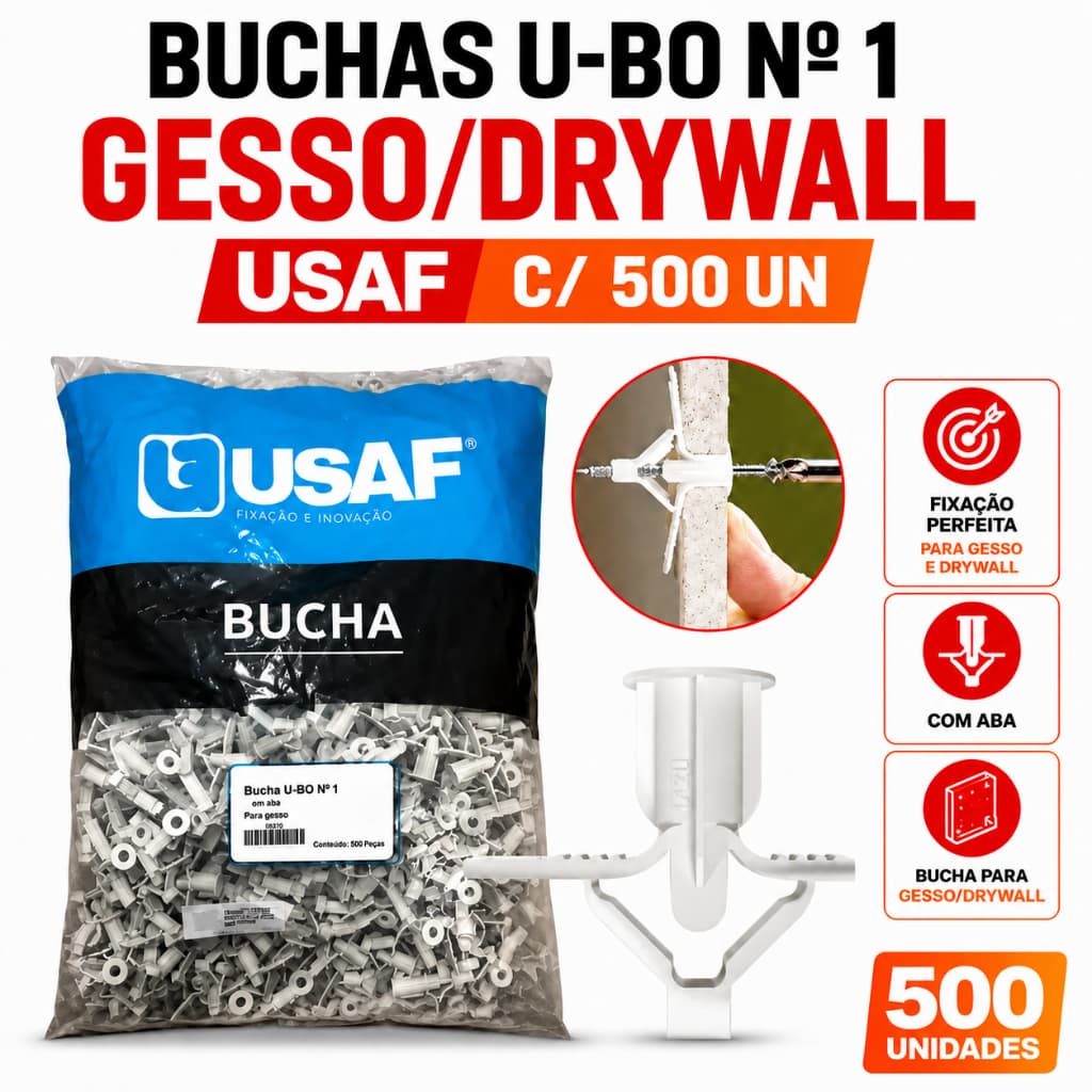 Bucha Drywall Gesso U-Bo Nº 1 Usaf Pacote Com 500 Unidades
