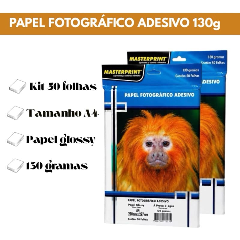Papel Fotográfico adesivo 130 gramas A4 glossy 50 folhas brilhante papelaria impressão fotos alta resolução qualidade
