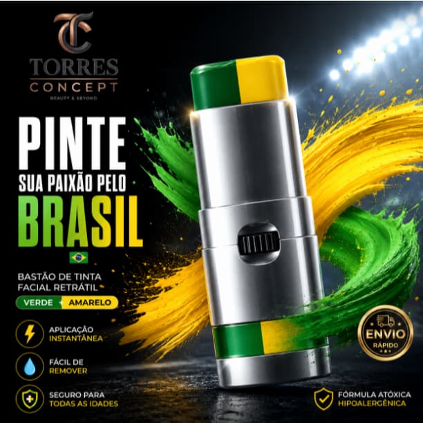 Tinta Facial Brasil Bastão Retrátil Maquiagem Torcedor Copa Do Mundo Verde Amarelo Pintura Rosto