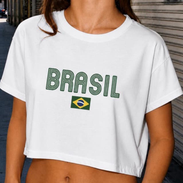 Cropped Feminino Brasil Estilo Streetwear Torcida Copa
