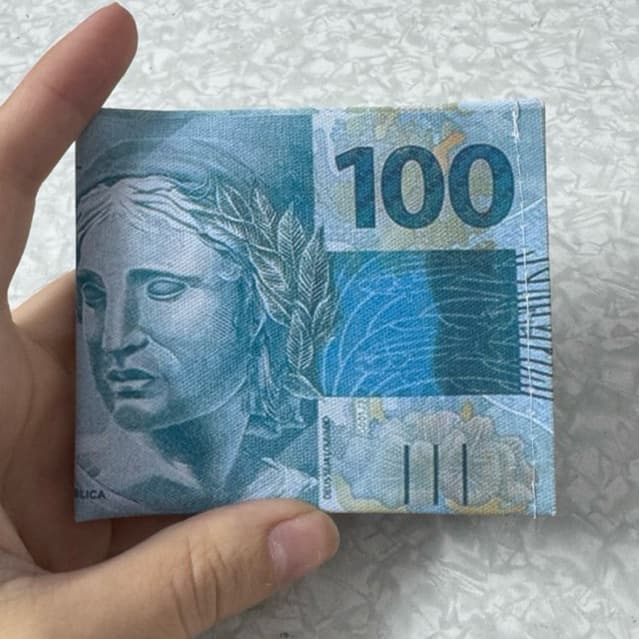 Carteira Masculina Dobrável Compacta Estampa Nota 100