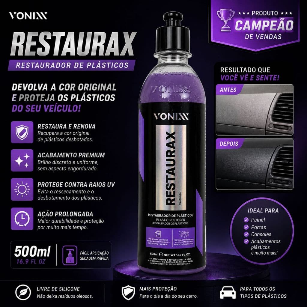 Restaurax Restaurador de Plásticos Automotivos 500ml Renova Painel Para-choque e Acabamentos