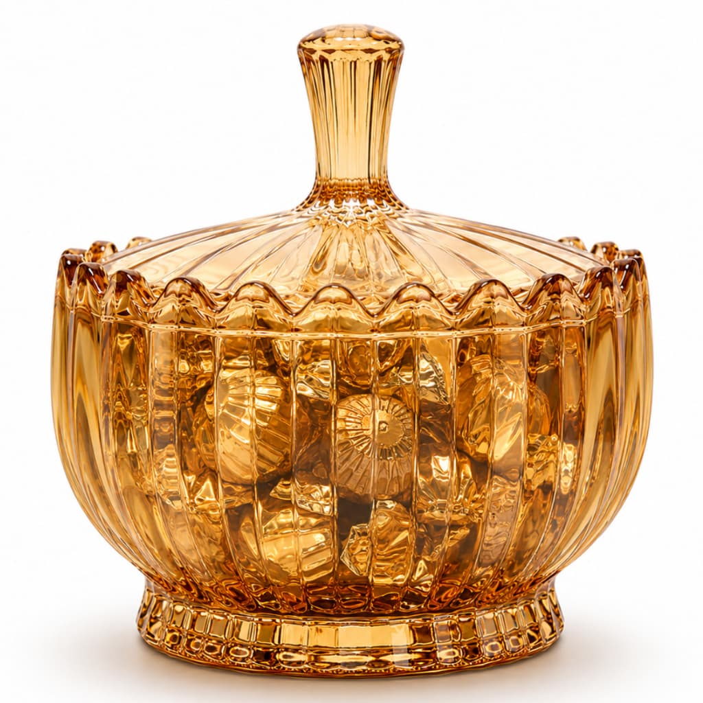 Bomboniere De Vidro Lotus 1 Litro Baleiro Grande Dourado E Transparente Com Tampa