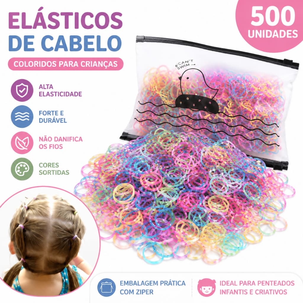 500 Pcs Elásticos Cabelo Infantil Borracha Descartável Acessórios Multicolorido